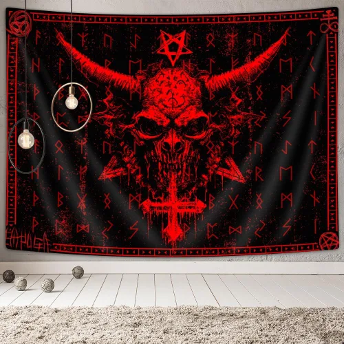 Vista 4 de Ptrxobj Pentagrama de cabeza de cabra para colgar en la pared, símbolo gótico demonio diablo, sala de estar, 60 x 40 pulgadas