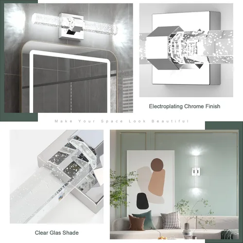 Vista 7 de Aipsun Lámparas de baño, luces cromadas con cristal de burbujas, accesorios de iluminación modernos de 19.7 pulgadas, accesorios de iluminación