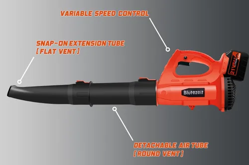 Vista 3 de Blütezeit Soplador de hojas inalámbrico, soplador de hojas alimentado por batería de 21 V (batería de 6.0 Ah y cargador incluidos), soplador
