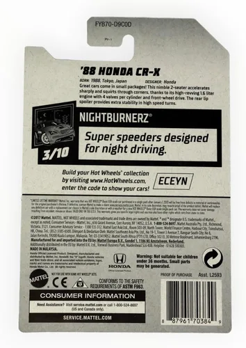 Vista 2 de Hot Wheels 2019 Nightburnerz '88 Honda CR-X 49/250, rojo