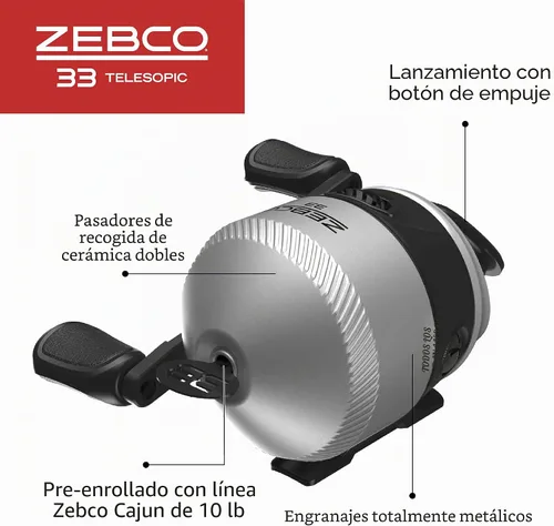 Vista 5 de Combo de carrete giratorio y caña de pescar telescópica Zebco 33