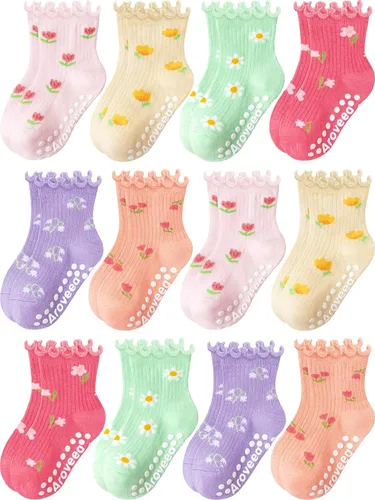 Vista 12 de Calcetines para niñas pequeñas, paquete de 12 calcetines de algodón para bright rainbow