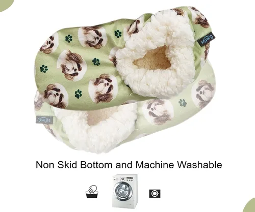 Vista 4 de Shih Tzu - Pantuflas súper suaves E&S Pets Regalos Shih Tzu Pantuflas acogedoras de casa Parte inferior antideslizante Talla única Pantuflas