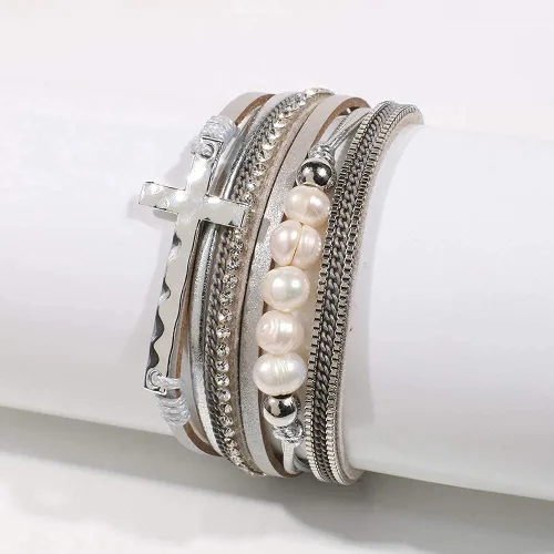 Vista 5 de Vercret - Pulsera de cuero para mujer, pulsera para niña de varias capas, ideal como regalo para mujer, hermana mayor, mamá, etc.