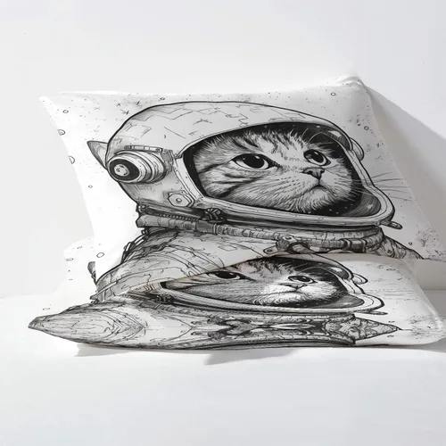Vista 3 de Sábanas de gato tamaño individual, sábanas de astronauta, sábanas y fundas de almohada estampadas de 3 piezas, sábana bajera ajustable de microfibra