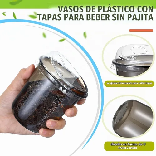 Vista 4 de Ziliny 50 juegos de tazas de café de plástico transparente con tapas para beber, tazas desechables de plástico PET transparente para café helado