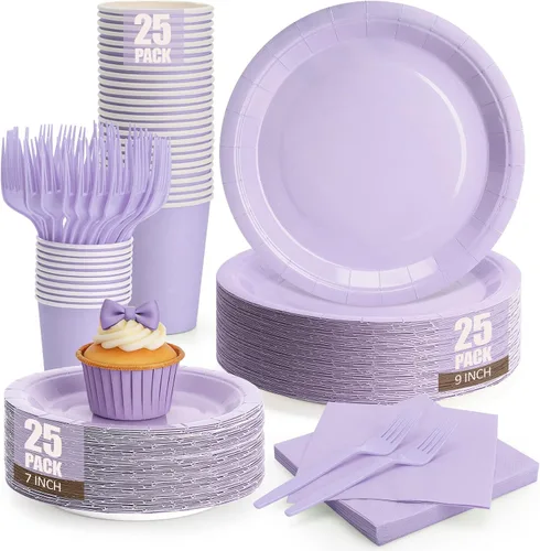 Vista 10 de Platos y servilletas de papel negro, platos desechables para fiestas, incluye platos de 7 y 9 pulgadas, tazas, servilletas, tenedores, suministros