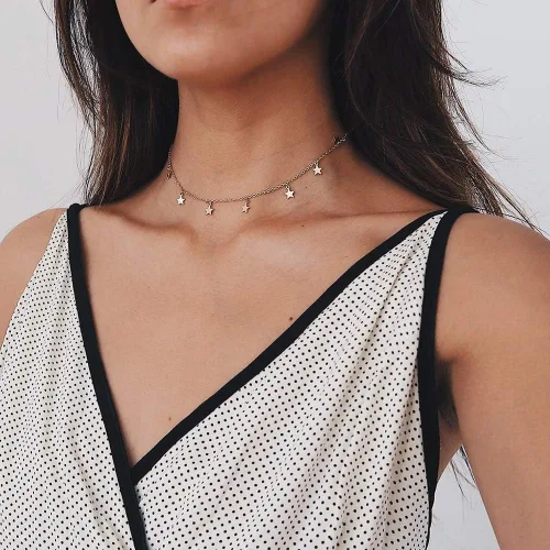 Vista 3 de Doubnine Gargantilla con dije de estrella, collar colgante delicado de oro y plata para mujer, regalo de joyería