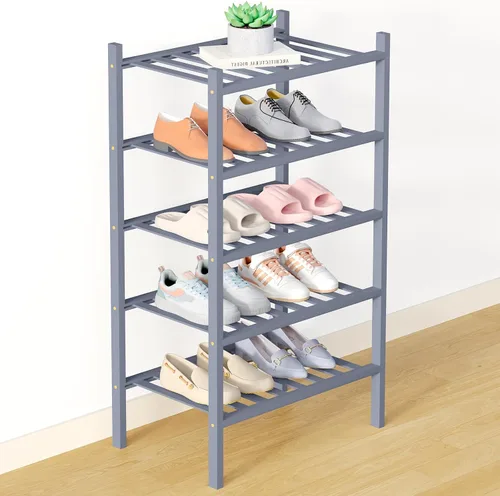 Vista 57 de Smiry Zapatero de bambú para armario, organizador de zapatos de madera de 3 niveles, estante apilable de almacenamiento de zapatos de madera
