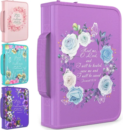 Vista 33 de DEHITE Funda para la Biblia para mujer, bolsas de transporte de la Biblia, tamaños medianos y grandes, ranuras para bolígrafos, tela de primera