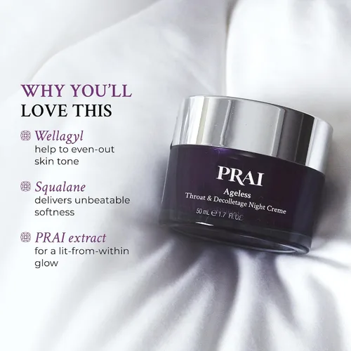 Vista 4 de PRAI Beauty Ageless - Crema de noche para garganta y escote Crema reafirmante para el cuello para uso durante la noche Crema tensora de cuello