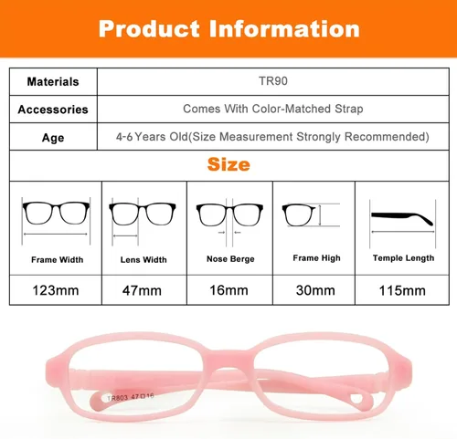 Vista 6 de Beonsale Marco universal de lentes ópticos para niños, sin tornillo, curvo, tamaño 4716