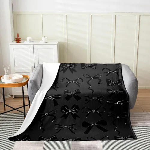 Vista 3 de Castle Fairy Black Bow Blankets,Bowknot Printed Flannel Blanket,Kids Girls Boys Adult Butterfly Tie Pattern Fleece Blanket Modern Black Office Chair