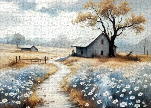 Vista 2 de Rompecabezas de paisaje de granja de otoño para adultos, 1000 piezas, rompecabezas escénicos de otoño, hermosos rompecabezas de arte