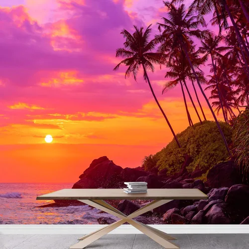 Vista 3 de wall26 Adhesivo mural removible para pared, isla tropical púrpura, playa, naturaleza, desierto, fotografía, realismo, paisaje rústico, decorativo