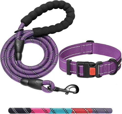 Vista 10 de Ladoogo Correa para perro resistente, mango acolchado cómodo, 5 pies de largo - Correas para perros pequeños, medianos y grandes