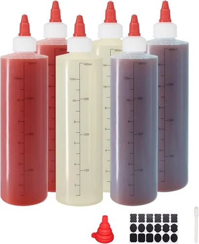 Vista 8 de Paquete de 8 botellas de condimento de plástico de 12 onzas con tapas de tapa, perfectas para condimentos, aceite, glaseado, líquidos, juego de 8