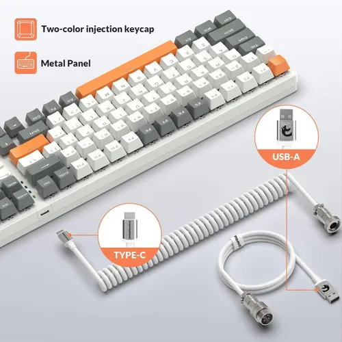 Vista 4 de ZIYOU LANG K3 Teclado mecánico con cable para juegos, interruptor rojo lineal con retroiluminación LED arcoíris, 100 teclas antirfantasma