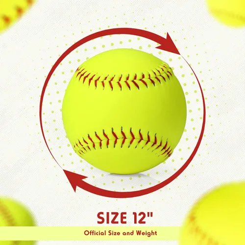 Vista 2 de Lewtemi Pelota de sóftbol de práctica deportiva amarilla de 12 pulgadas, tamaño y peso oficiales, pelota de sóftbol de lanzamiento lento