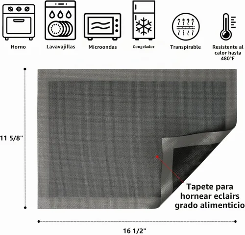 Vista 2 de AMYONE Alfombrillas de Silicona Perforadas para Hornear, 2 PCS Alfombrillas de Malla Gris para Media Bandeja, Forros de Horno Eclair Antiadherentes