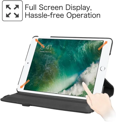 Vista 5 de Fintie - Funda giratoria para iPad 6ª/5ª generación (2018/2017), iPad Air 2 / Air 1 (24.6 cm) - Funda giratoria de 360 grados con pie, función