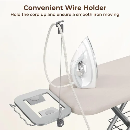 Vista 4 de Yaheetech Tabla de planchar, tabla de planchar compacta con soporte para cable, soporte para plancha de vapor y bandeja de almacenamiento inferior