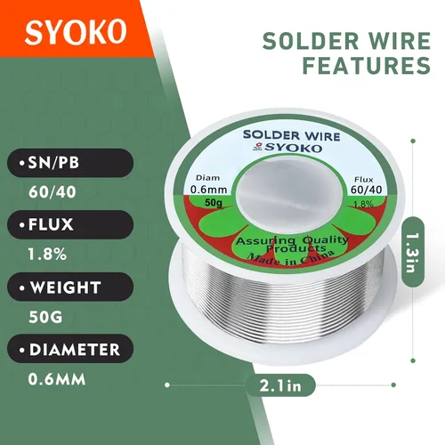Vista 2 de SYOKO Alambre de soldadura de núcleo de colofonia de plomo de estaño de 60/40 0.024 in 1.76 oz para soldadura eléctrica, alambre de soldadura