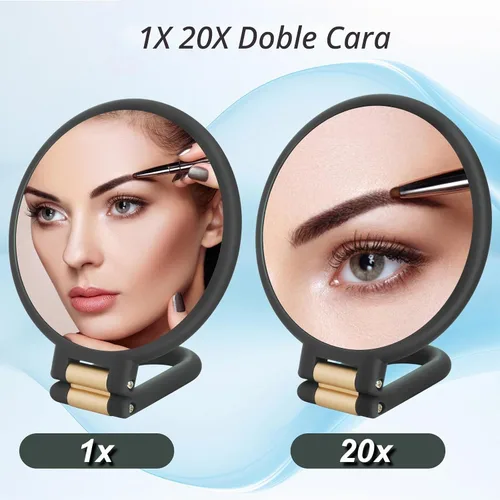 Vista 3 de 1 espejo de viaje con aumento, espejo de mano con mango - Espejo de mano de doble cara con 1 aumento de 20x y mango plegable, espejo de mano