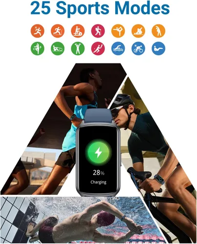 Vista 3 de Amzhero Rastreador de salud y fitness con monitor de frecuencia cardíaca 24/7, oxígeno en sangre, presión arterial, rastreador de sueño