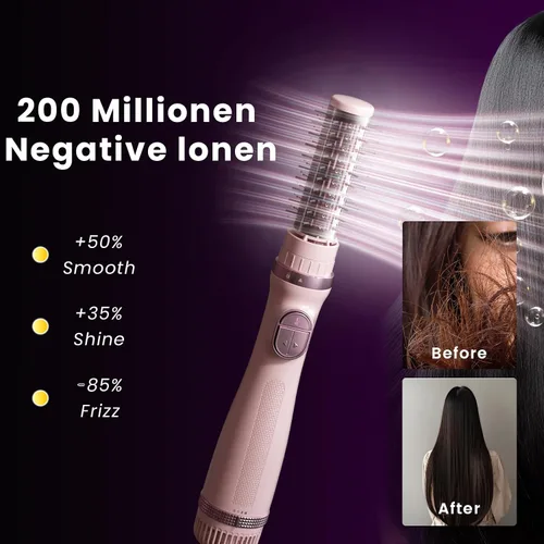 Vista 2 de Cepillo secador de pelo, giratorio 3 en 1 con 3 cabezales para secar peinado, voluminizar, rizar, elegante en un solo paso para cabello largo, 3 Rosa