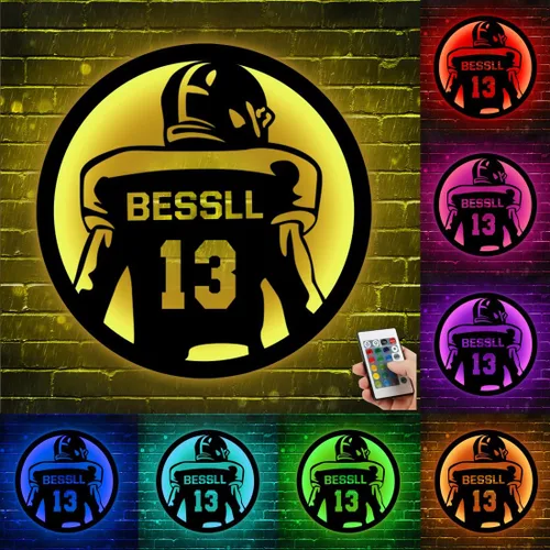 Vista 2 de Letrero de neón personalizado para jugador de fútbol, luz nocturna con degradado automático, luz nocturna LED de fútbol con nombre personalizado