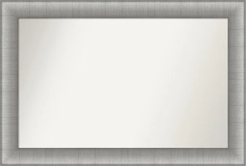 Vista 374 de Amanti Art Espejo de baño plateado para sobre el fregadero, 28 x 37 pulgadas, elegante espejo rectangular de peltre cepillado, marco de madera