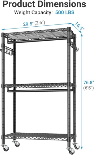 Vista 6 de VIPEK R2C Perchero de Ropa Mediano de Servicio Pesado con Ruedas, Perchero Rodante con Cubierta, Perchero de Ropa Ajustable para Colgar Ropa
