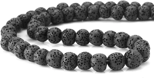 Vista 2 de Abalorios de piedra de lava de la marca Beadnova, de 0.24 a 0.48 pulgada, para hacer joyas y accesorios, Gema, Negro, 8mm