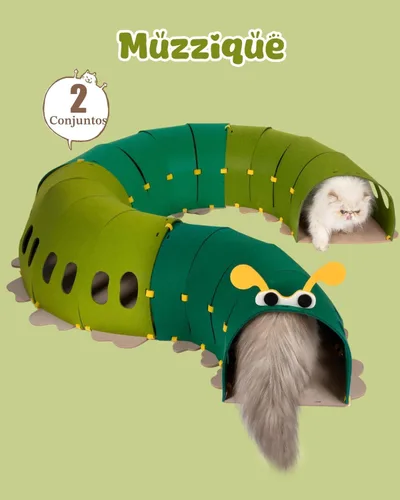 Vista 3 de Túnel de fieltro para gatos, cama de túnel de conejo grande conectable