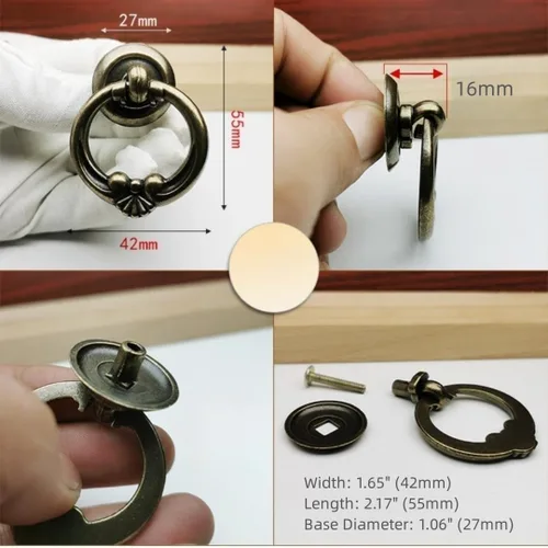 Vista 4 de Tiradores de mariposa vintage de bronce antiguo para cajón de un solo agujero, accesorios de gabinete de aleación de zinc para cocina, baño