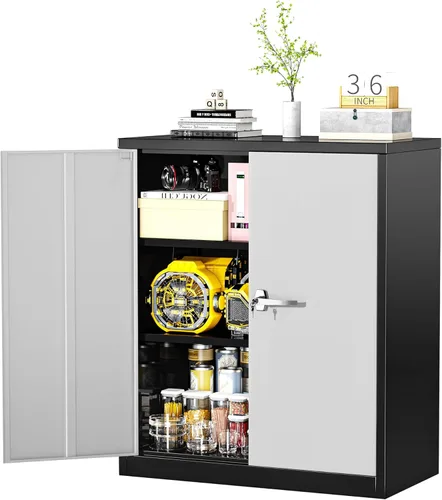 Vista 35 de Greenvelly Armario de almacenamiento de metal con puertas y estantes, armario de almacenamiento con cerradura de 36 pulgadas para oficina, gabinete