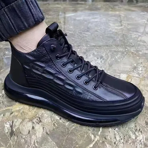 Vista 5 de AngryMonkey Zapatos de elevación con cordones elásticos para hombre, otoño e invierno 2022, plataforma térmica invisible, aumento de altura, 2