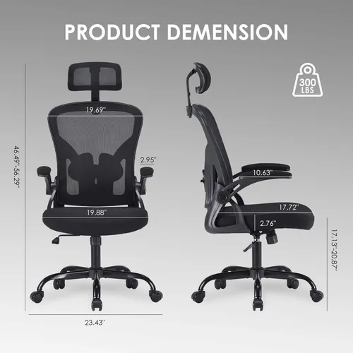 Vista 2 de Silla de oficina ergonómica con soporte lumbar, silla de escritorio de respaldo alto, silla ejecutiva giratoria para computadora, altura ajustable