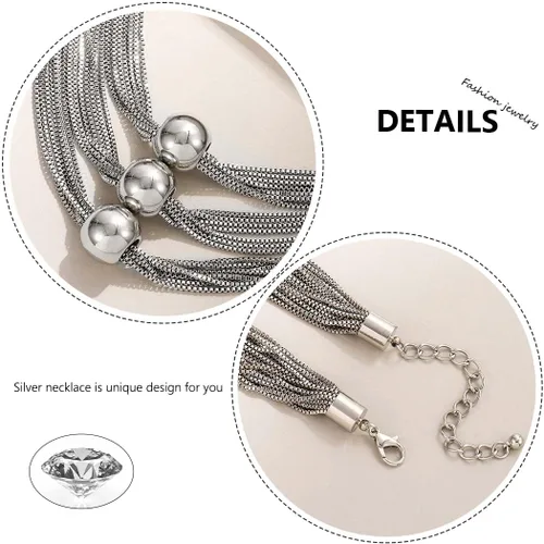 Vista 6 de Sixexey Collares de plata en capas con borlas, collar de cadena geométrica esfera, accesorios para mujer