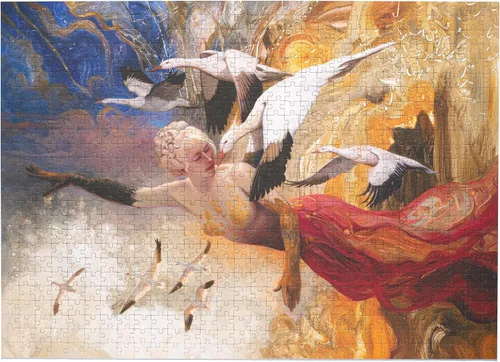 Vista 2 de Art & Fable Puzzle Company Julie Bell - Rompecabezas para adultos de 750 piezas de arte fino de Migración trascendente