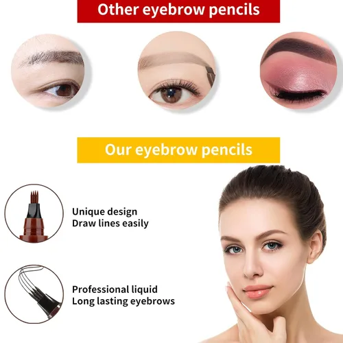 Vista 2 de Lápiz de contorno de cejas, lápiz de cejas de microblading impermeable con aplicador de punta de micro tenedor de 4 puntas, lápices líquidos