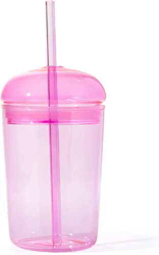 Vista 10 de Maplefield Vaso de vidrio con tapa de cúpula, 16 onzas, reutilizable, para café helado con pajilla, resistente a derrames, para frappes y licuados