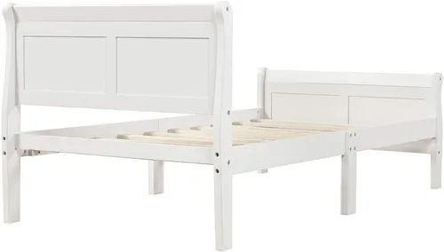 Vista 4 de Base de cama de madera, tamaño individual, plataforma con cabecero, estribo, soporte de listones de madera, base de colchón, muebles de dormitorio