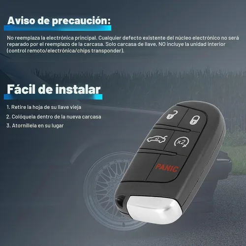 Vista 6 de X AUTOHAUX 2 piezas de llavero de reemplazo para coche para Dodge Journey 2012-2016 Dart 2013-2016 Challenger 2012-2014 Durango 2012-2014 Charger