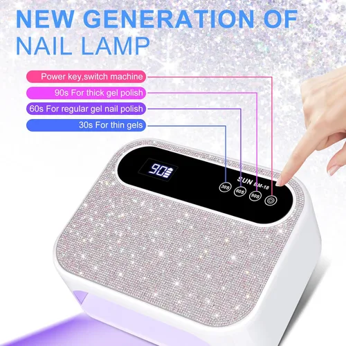 Vista 3 de Lámpara LED de uñas, luz de uñas de gel de 126 W, lámpara profesional recargable, 42 cuentas LED UV duraderas, sensor automático, secado rápido