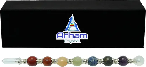 Vista 2 de Varita de cristal curativo de 7 chakras, potente equilibrio de energía y limpieza de aura, espiritual, reiki, meditación, yoga (varita esfera)