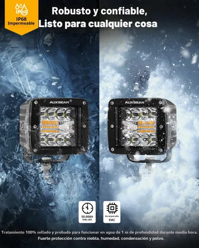 Vista 4 de Auxbeam Cubo luz LED ámbar de 3 pulgadas, 72 W todoterreno, 6 modos dos colores, estroboscópica antiniebla de conducción penetración e inundación