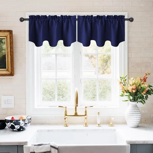 Vista 45 de NICETOWN - Cortinas con valances azul piedra para ventana de sala de estar, dormitorio, baño, 2 paneles estilo granja rústico para comedor, cortinas