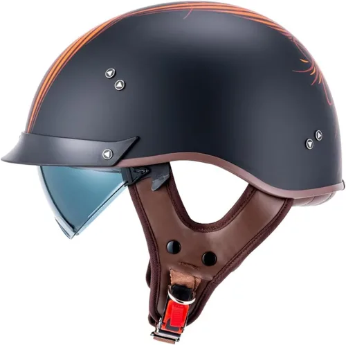 Vista 18 de VCOROS - Medio casco para motocicleta F07 de cara abierta, aprobado por DOT VCOROS Medio casco de motocicleta F07 de cara abierta aprobado por DOT